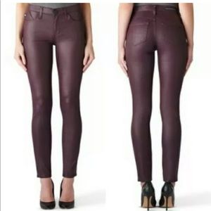 R&R Wine Color Waxed Denim Look Jeans